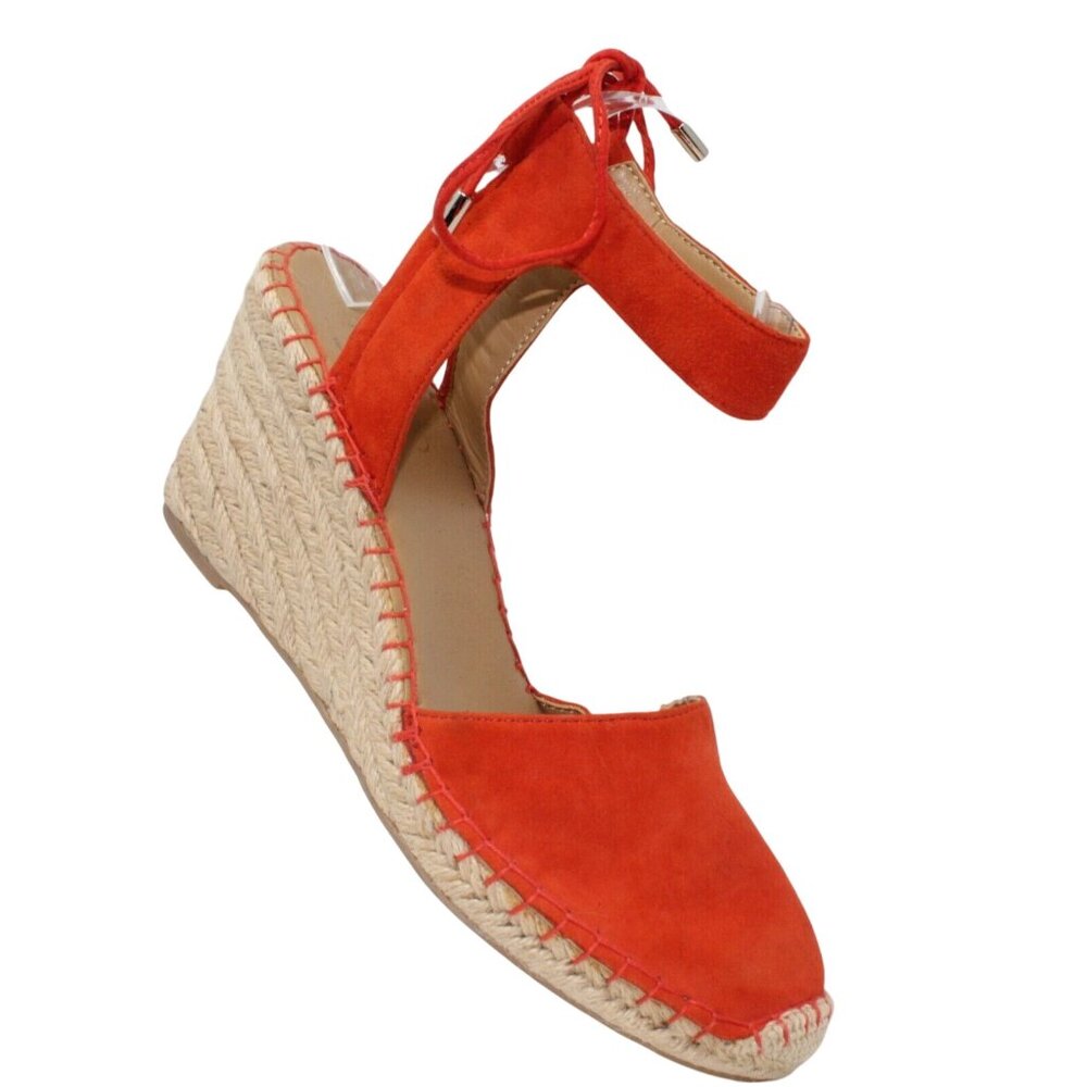 Franco Sarto L Markiska Esparilles 9M Orange Suede Beige Jute Wedge Sandal Heels